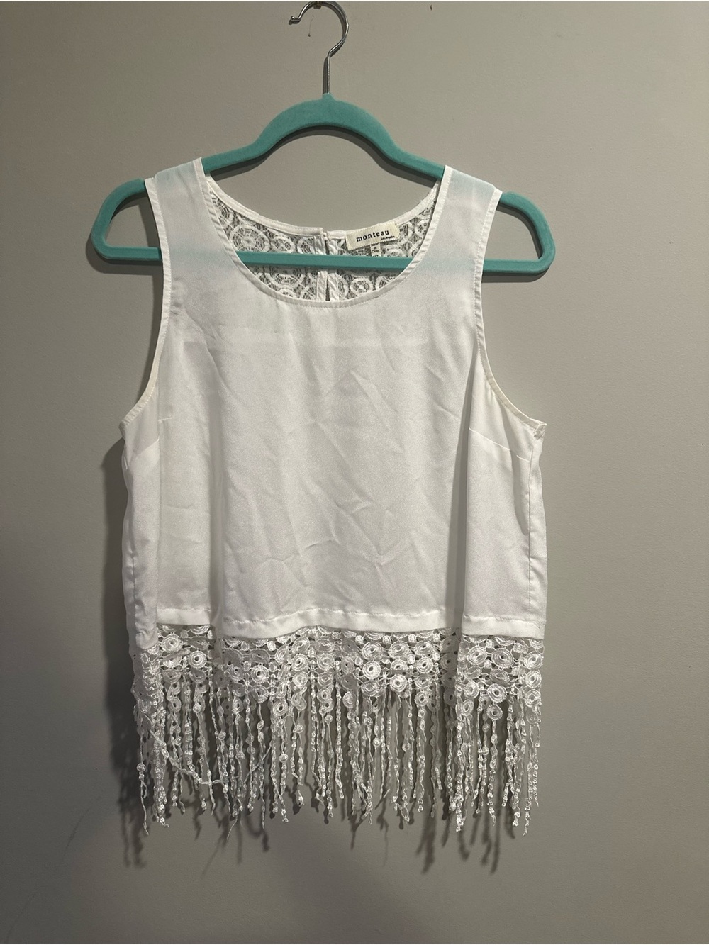 Monteau White Lace Fringe Tank Top